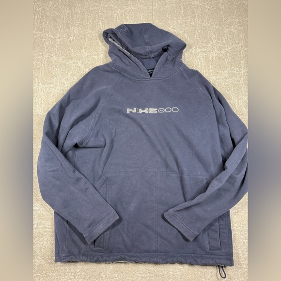 Vintage Nike Hoodie Navy Blue Drawstring Pull Over Sweatshirt Size L - Picture 1 of 8